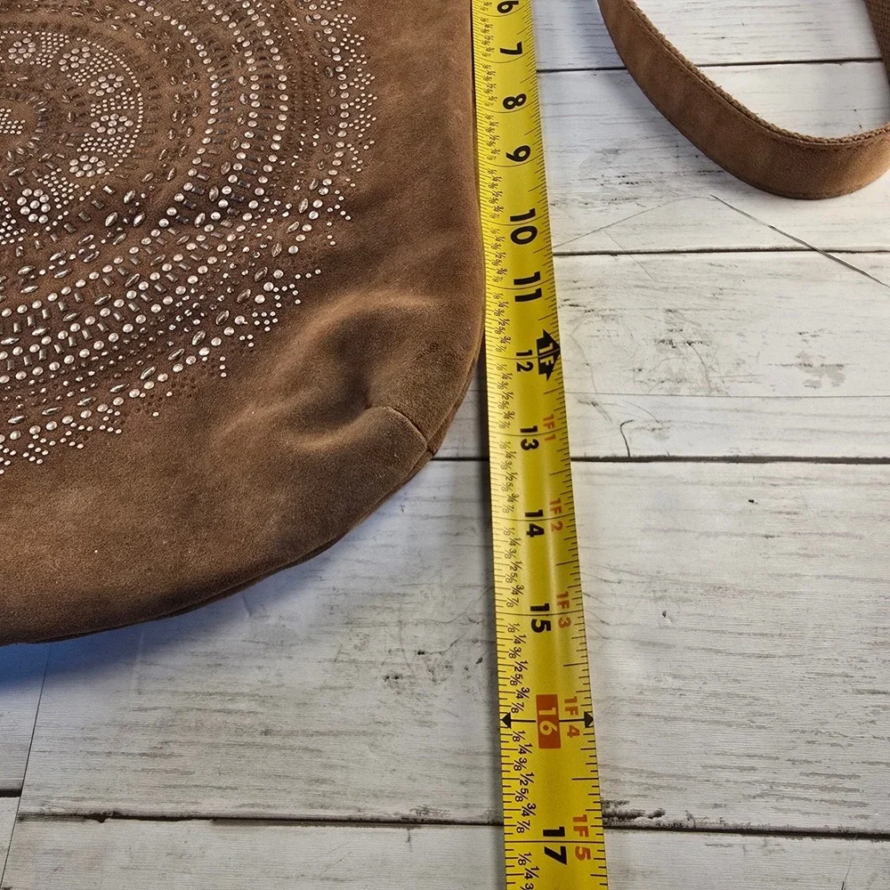 T-Shirt & Jeans Brown Faux Suede Studded Mandala Crossbody Hobo Bag Large Boho
